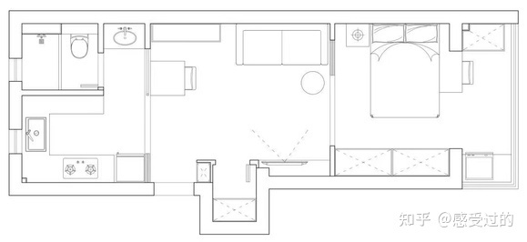 北京比較靠譜的裝修公司∶46平的簡約風(fēng)小戶型公寓，客餐廚臥衛(wèi)和玄關(guān)陽臺(tái)都有